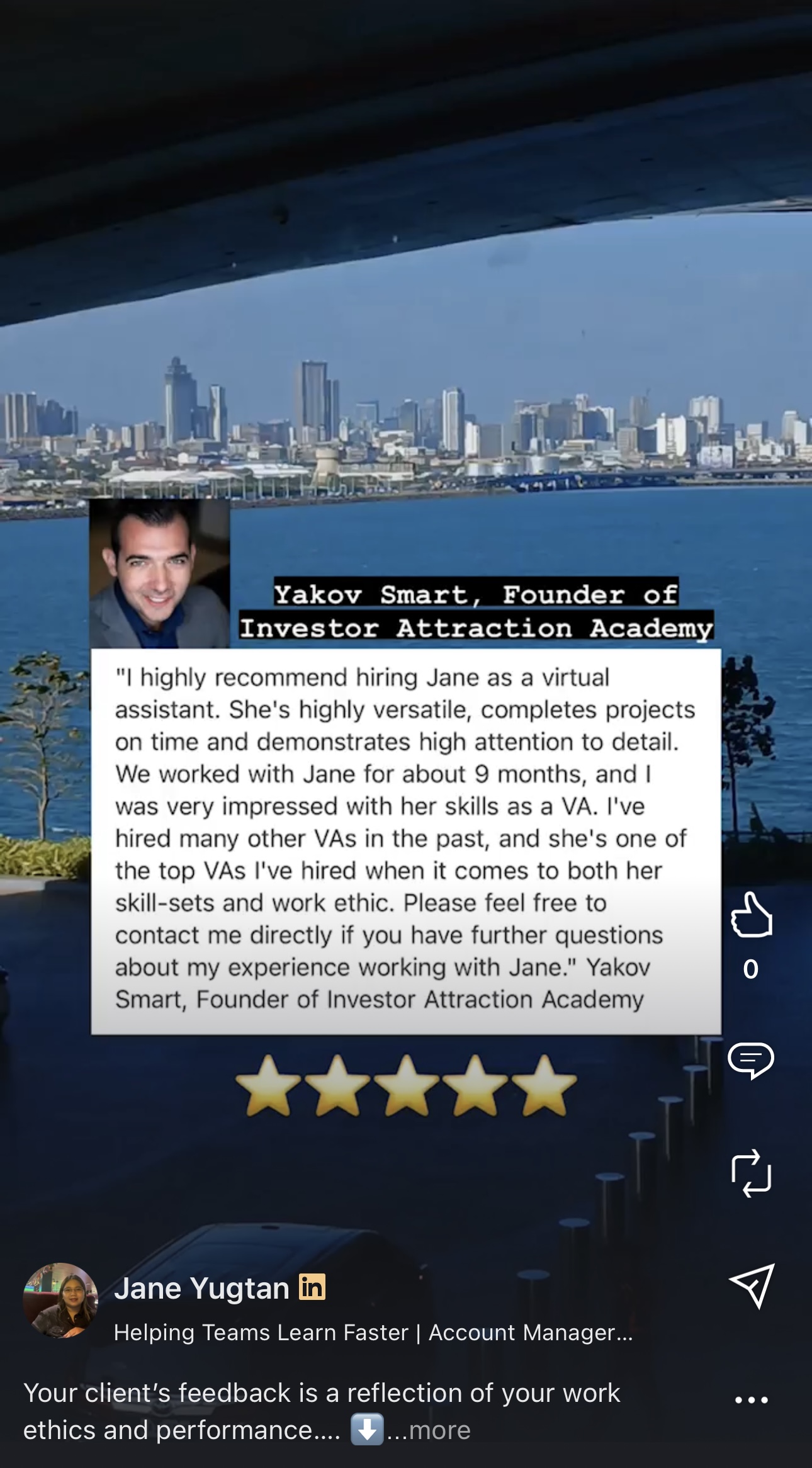 LinkedIn recommendation from Yakov Smart